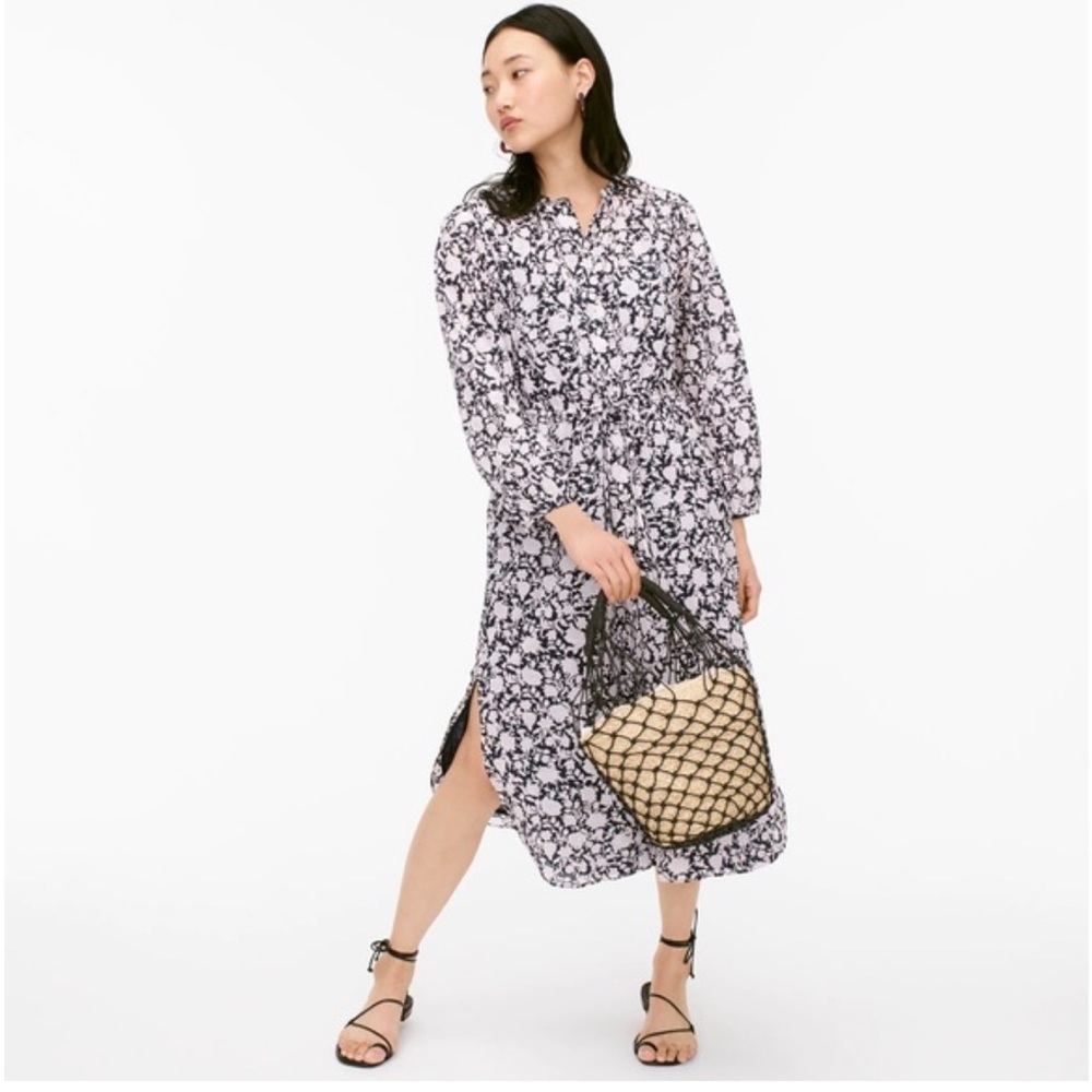 JCrew Tie-waist cotton voile midi dress in rose vines NEW